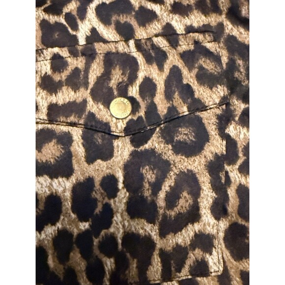 Michael Kors Womens Top Full Zip Roll Tab Sleeve Leopard Animal Print Sz XS - Picture 8 of 13